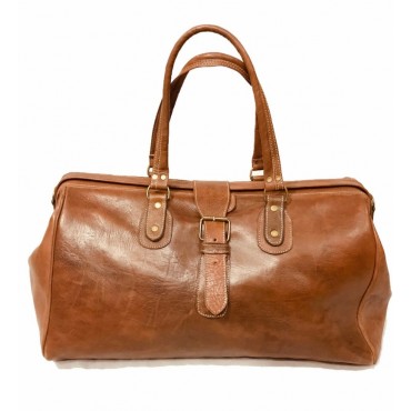 Brown genuine leather luggage bag