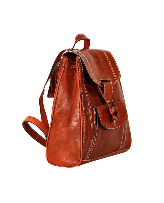 Genuine leather brown backpack