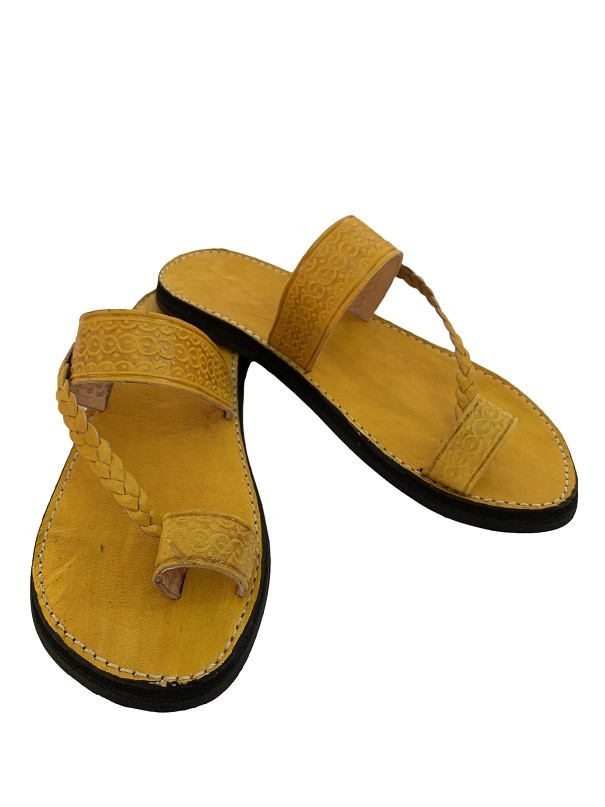 Sandale cuir véritable jaune