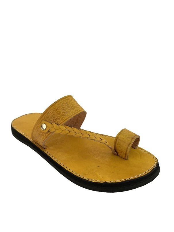 Sandale cuir véritable jaune