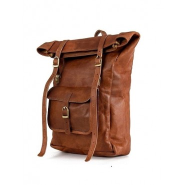 Brown high quality genuine leather backpack