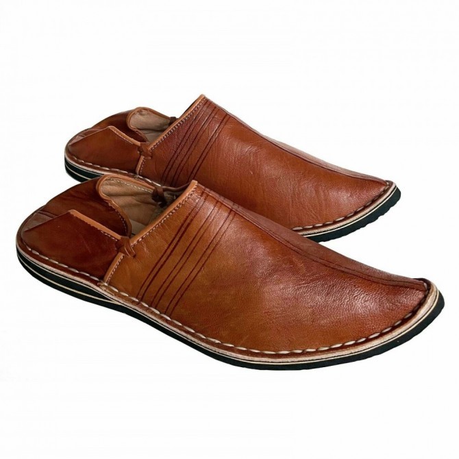 Brown Berber slippers in genuine leather