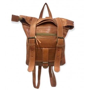 Handcrafted brown genuine leather backpack