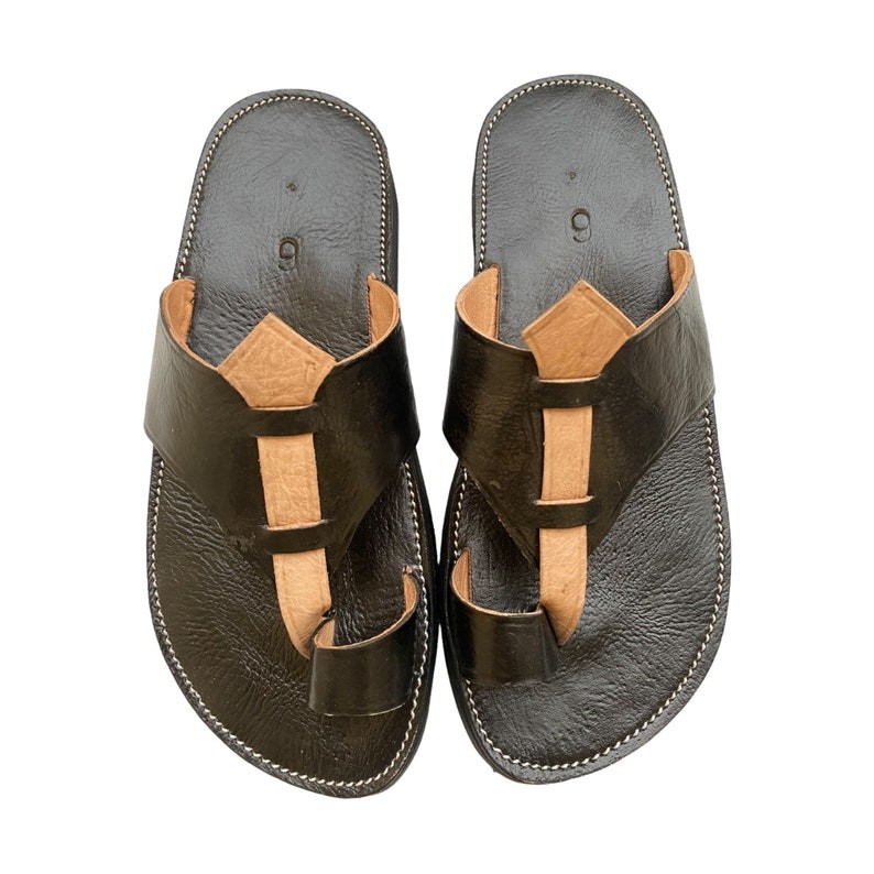 Real leather sandal Black handmade comfortable men's fashion