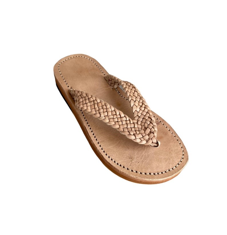 Handmade comfortable beige genuine leather sandal